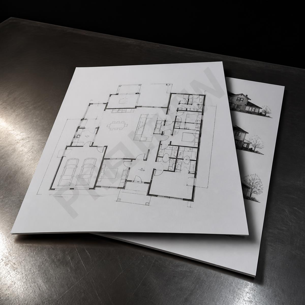 A watermarked plan preview PDF opened to the floor plan sheet